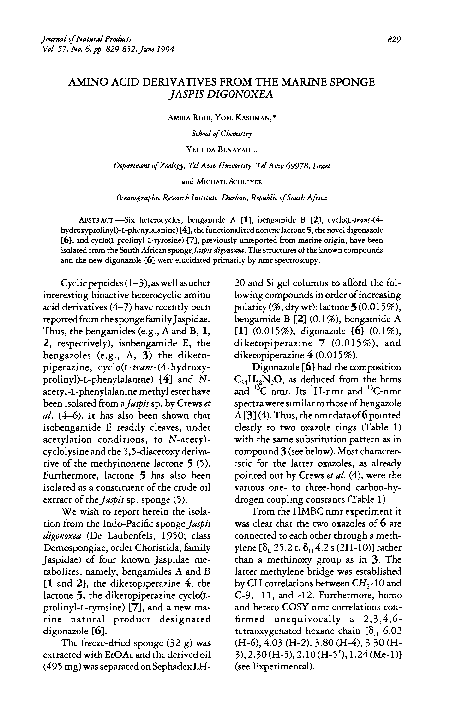 (PDF) Amino Acid Derivatives from the Marine Sponge Jaspis digonoxea