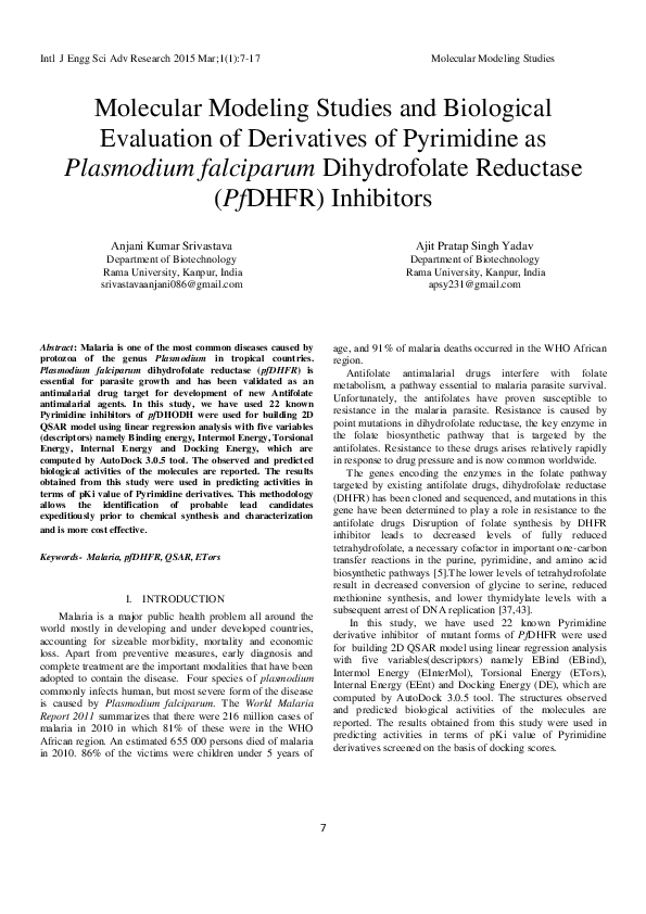 (PDF) Molecular Modeling Studies and Biological Evaluation of ...