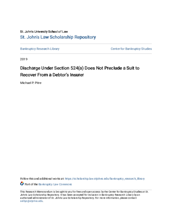 (PDF) Discharge Under Section 524(a) Does Not Preclude a Suit to ...