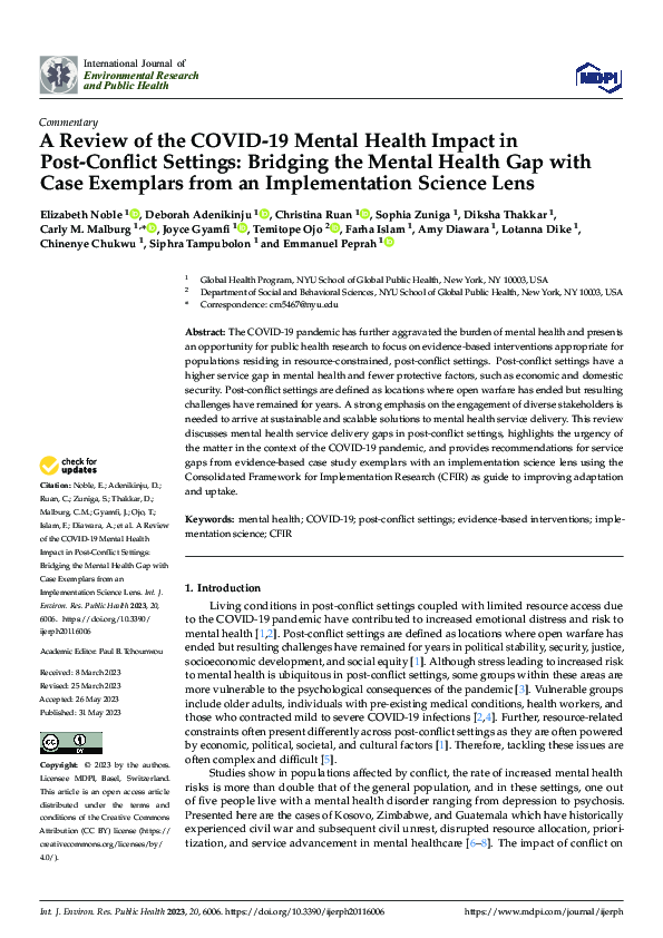 (PDF) A Review of the COVID-19 Mental Health Impact in Post-Conflict ...