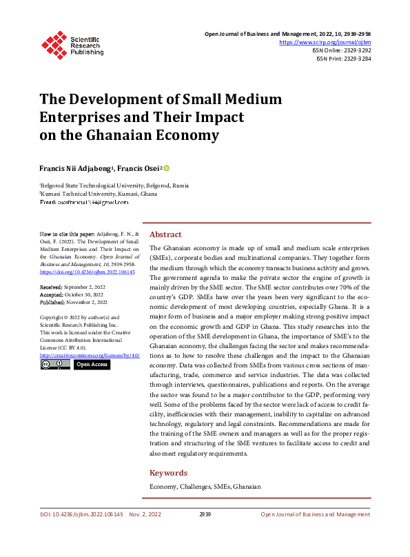 (PDF) The Development of Small Medium Enterprises and Their Impact on ...