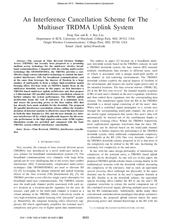 (PDF) An interference cancellation scheme for the multiuser TRDMA ...