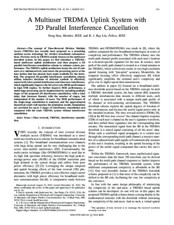 (PDF) A Multiuser TRDMA Uplink System with 2D Parallel Interference ...