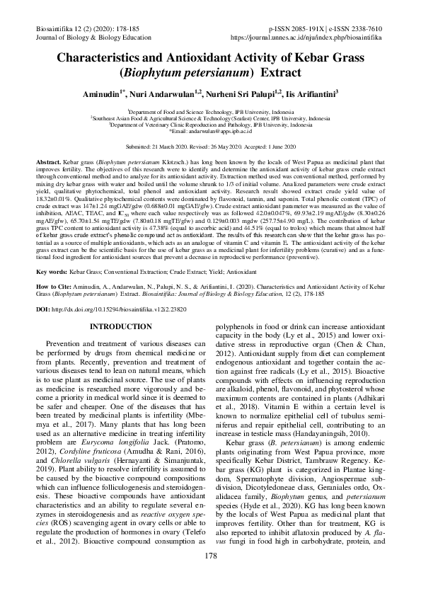 (PDF) Characteristics and Antioxidant Activity of Kebar Grass ...