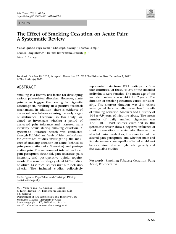(PDF) The Effect of Smoking Cessation on Acute Pain: A Systematic Review
