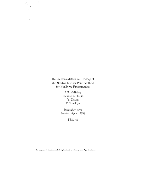 (PDF) On the formulation and theory of the Newton interior-point method ...