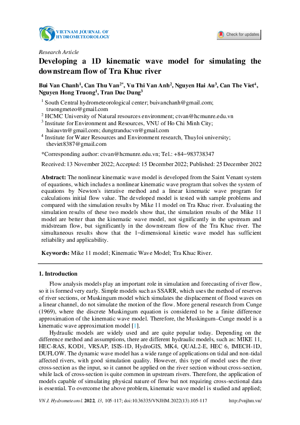 (PDF) Developing a 1D kinematic wave model for simulating the ...