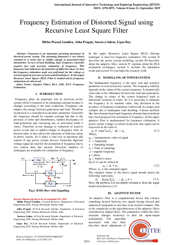 (PDF) Frequency Estimation of Distorted Signal using Recursive Least ...