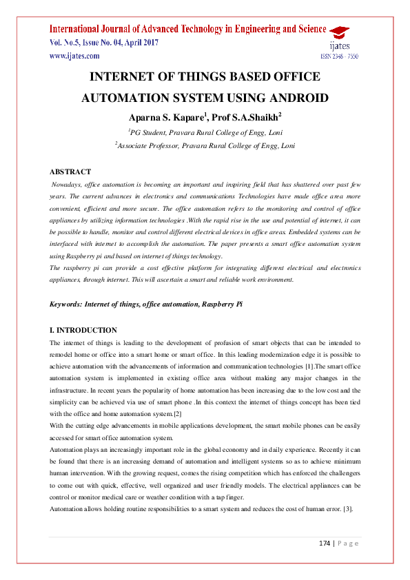 (PDF) Internet of Things Based Office Automation System Using Android