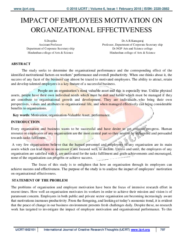 (PDF) Impact of Employees Motivation on Organizational Effectiveness
