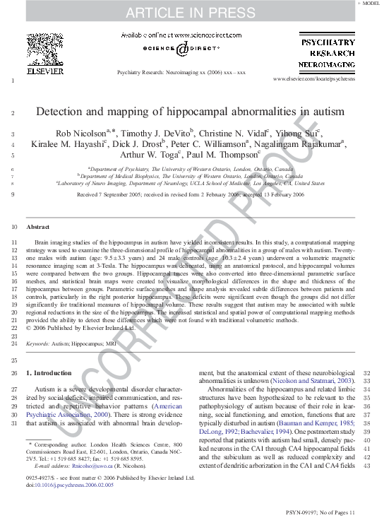 (PDF) Detection and mapping of hippocampal abnormalities in autism