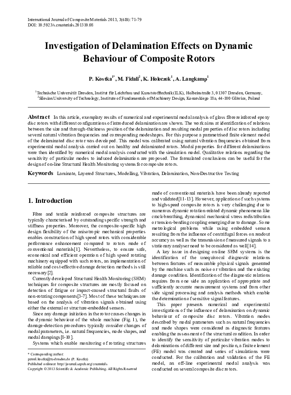 (PDF) Delamination in composite rotors