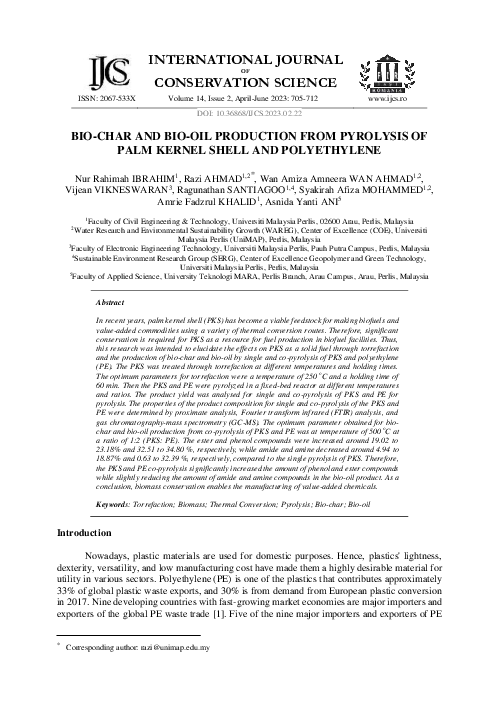 (PDF) BIO-CHAR AND BIO-OIL PRODUCTION FROM PYROLYSIS OF PALM KERNEL ...
