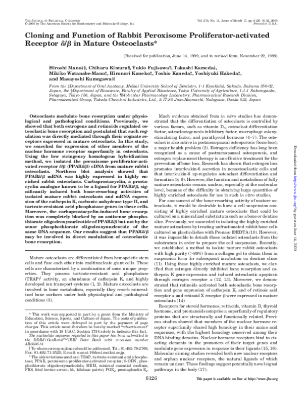 (PDF) Cloning and Function of Rabbit Peroxisome Proliferator-activated ...