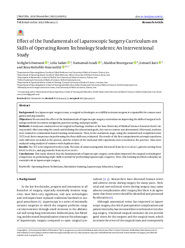 (PDF) Effect of the Fundamentals of Laparoscopic Surgery Curriculum on ...
