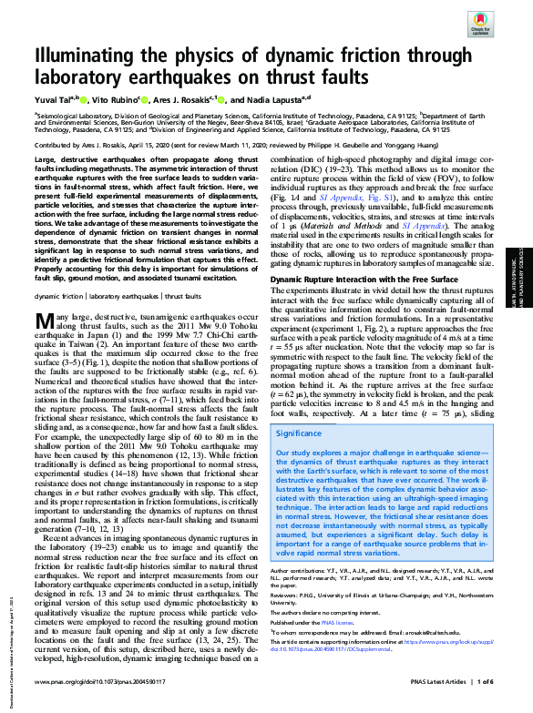 (PDF) Illuminating the physics of dynamic friction through laboratory ...
