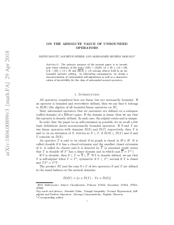 (PDF) On the absolute value of unbounded operators