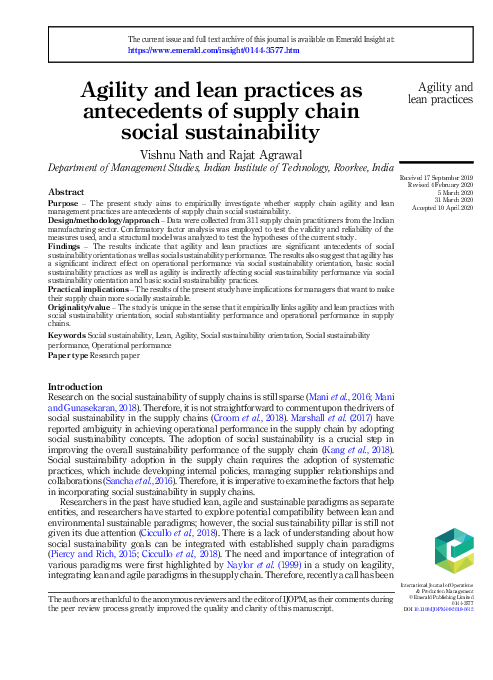 (PDF) Agility and lean practices as antecedents of supply chain social ...
