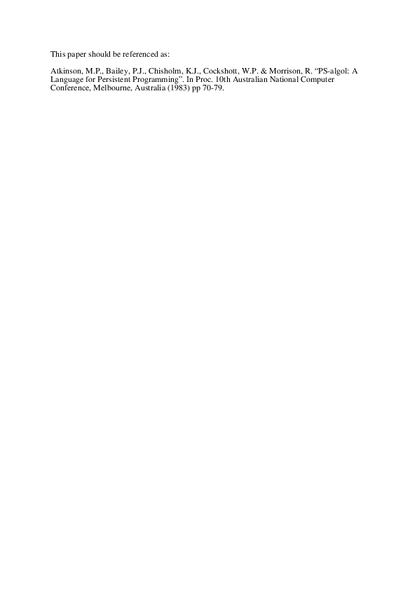 (PDF) PS-algol: a language for persistent programming