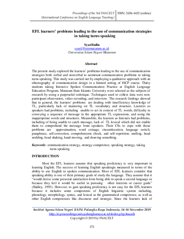 (PDF) EFL learners’ problems leading to the use of communication ...