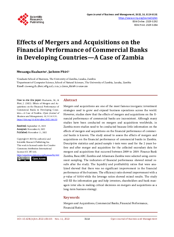 (PDF) Effects of Mergers and Acquisitions on the Financial Performance ...