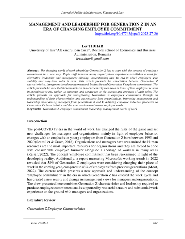 (PDF) Management and Leadership for Generation Z in an Era of Changing ...
