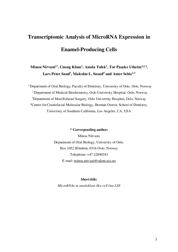 (PDF) Transcriptomic analysis of MicroRNA expression in enamel ...