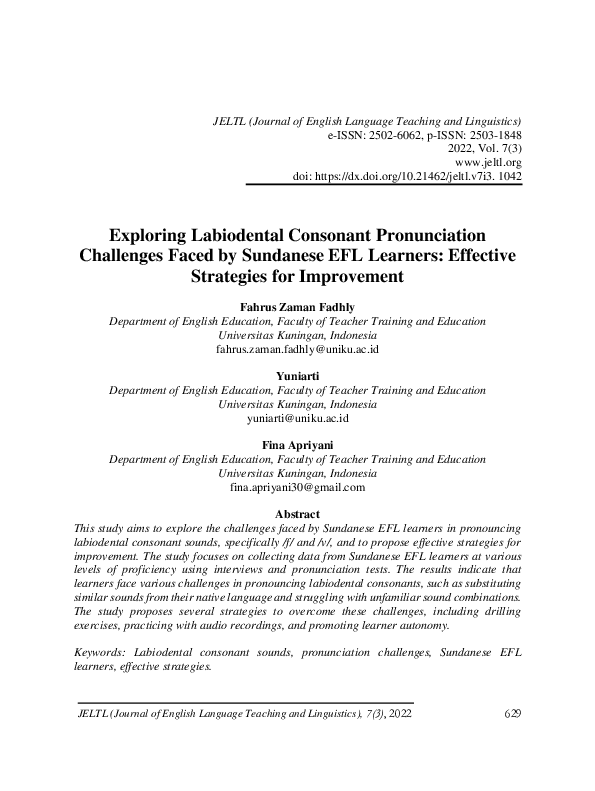 (PDF) Exploring Labiodental Consonant Pronunciation Challenges Faced by ...