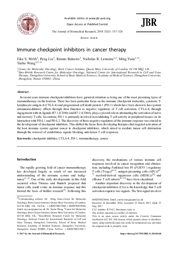 (PDF) Immune checkpoint inhibitors in cancer therapy
