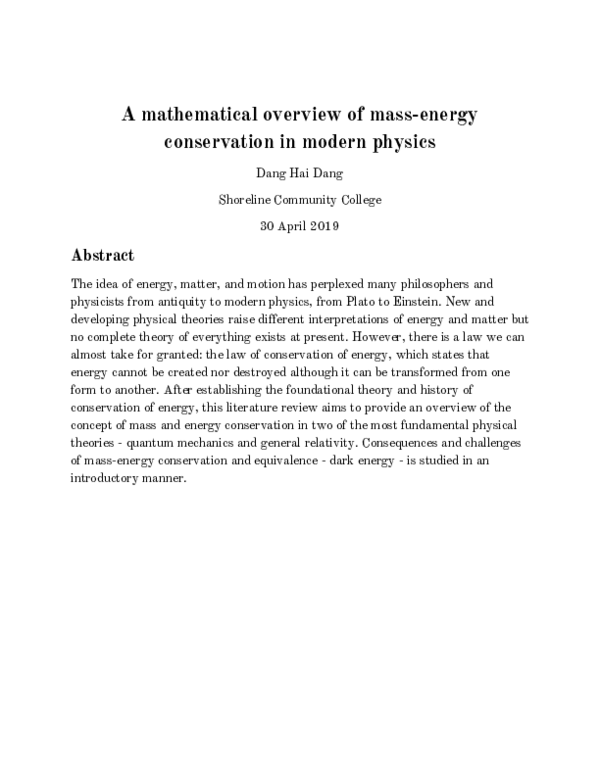 (PDF) A Mathematical Overview of Mass and Energy Conservation in Modern ...
