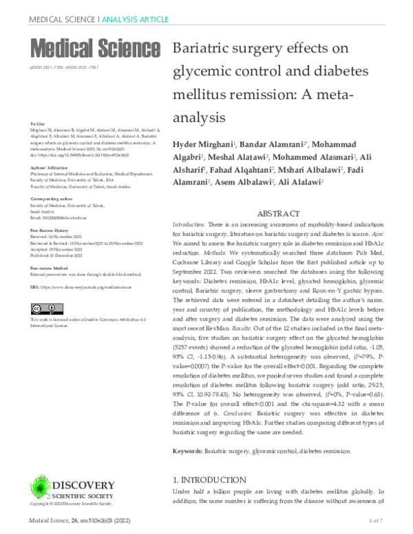 (PDF) Bariatric surgery effects on glycemic control and diabetes ...