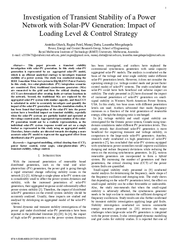 (PDF) Investigation of transient stability of a power network with ...