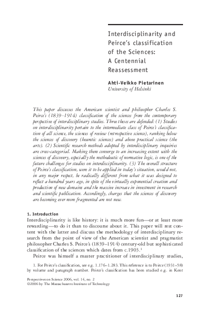 (PDF) Interdisciplinarity and Peirce's Classification of the Sciences