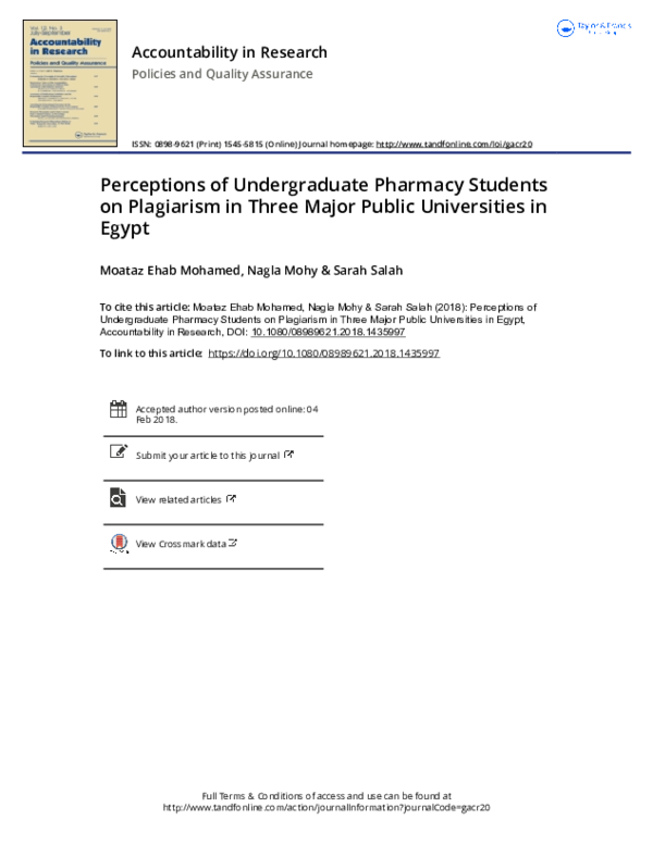 (PDF) Perceptions of undergraduate pharmacy students on plagiarism in ...