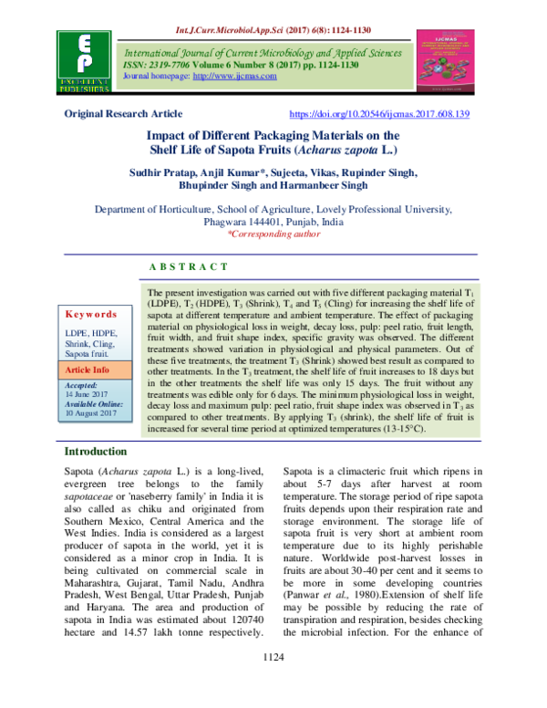 (PDF) Impact of Different Packaging Materials on the Shelf Life of ...