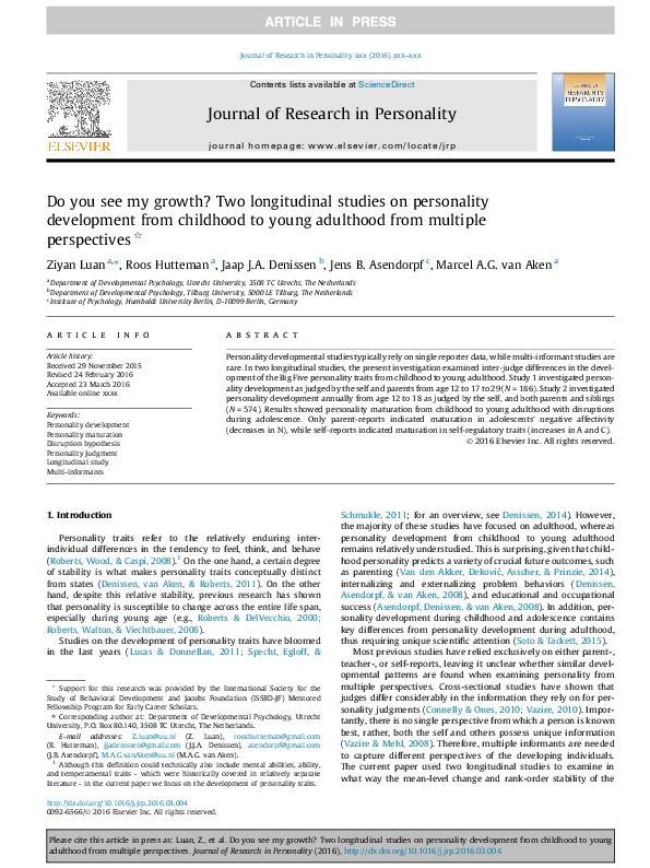 (PDF) Do you see my growth? Two longitudinal studies on personality ...