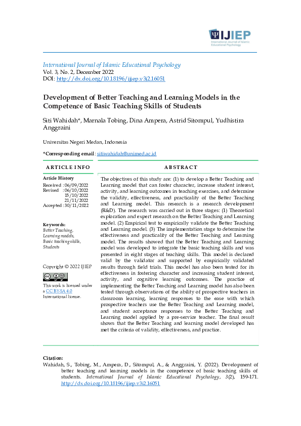  pdf development of better teaching and learning models in the