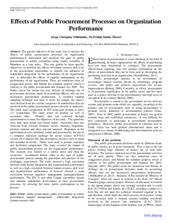 (PDF) Effects of Public Procurement Processes on Organization Performance
