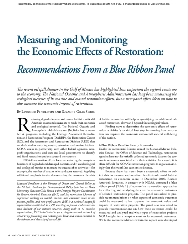 (PDF) Measuring and Monitoring the Economic Effects of Restoration ...