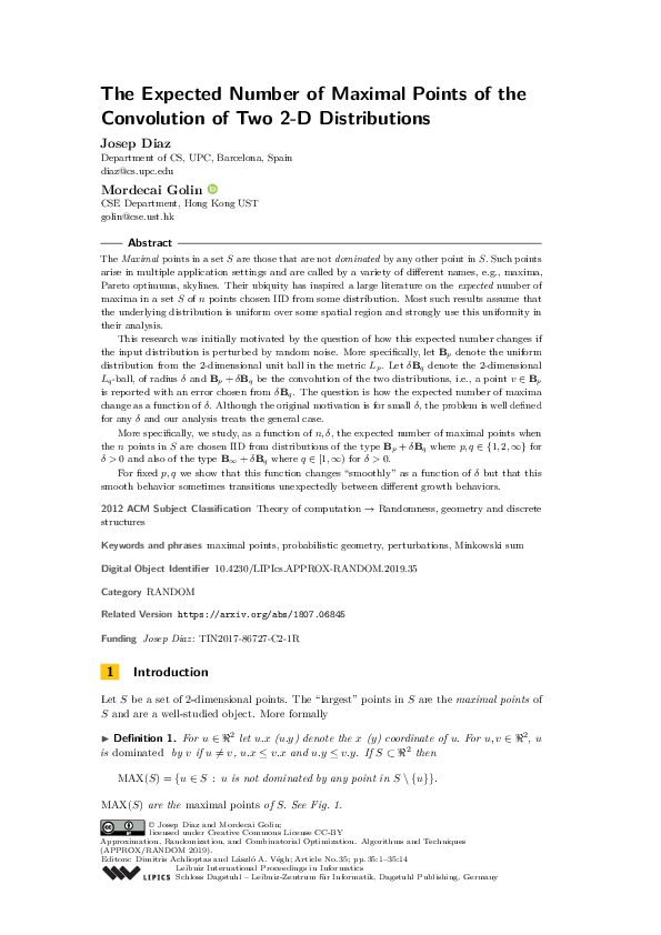 (PDF) The Expected Number of Maximal Points of the Convolution of Two 2 ...