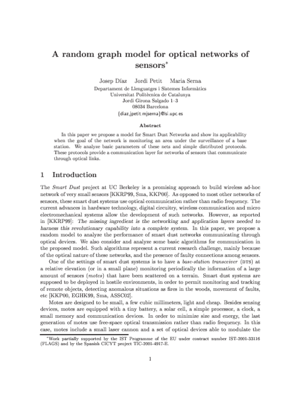 (PDF) A random graph model for optical networks of sensors | Josep Díaz ...