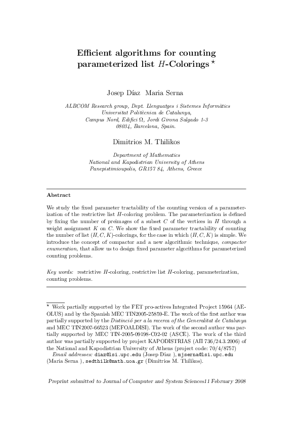 (PDF) Efficient algorithms for counting parameterized list H-colorings