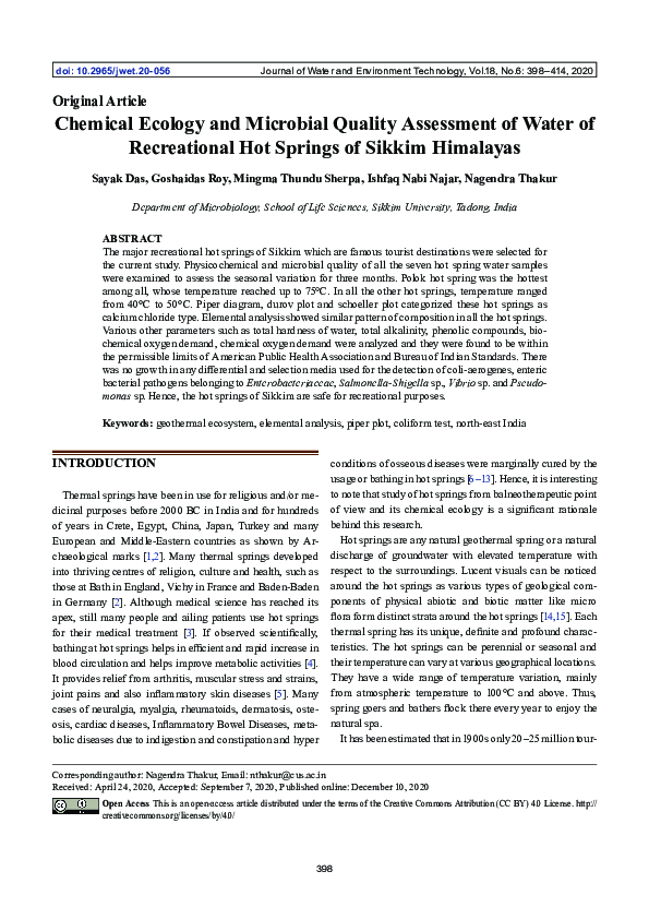 (PDF) Chemical Ecology and Microbial Quality Assessment of Water of ...