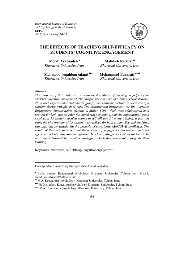 (PDF) The effects of teaching self-efficacy on students’ cognitive ...
