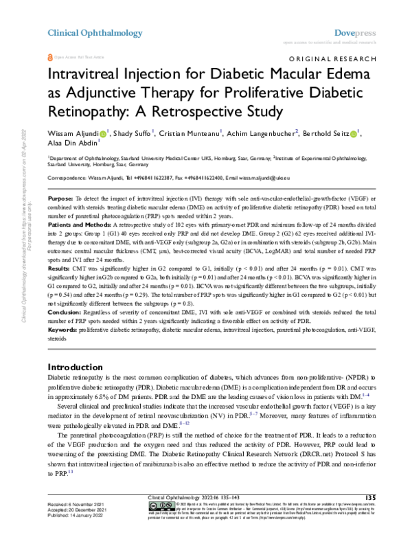 (PDF) Intravitreal Injection for Diabetic Macular Edema as Adjunctive ...