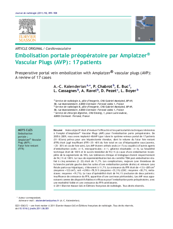 (PDF) Embolisation portale préopératoire par Amplatzer® Vascular Plugs ...