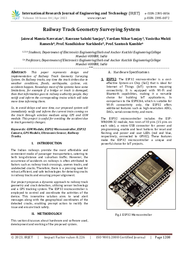 (PDF) Railway Track Geometry Surveying System IRJET Journal