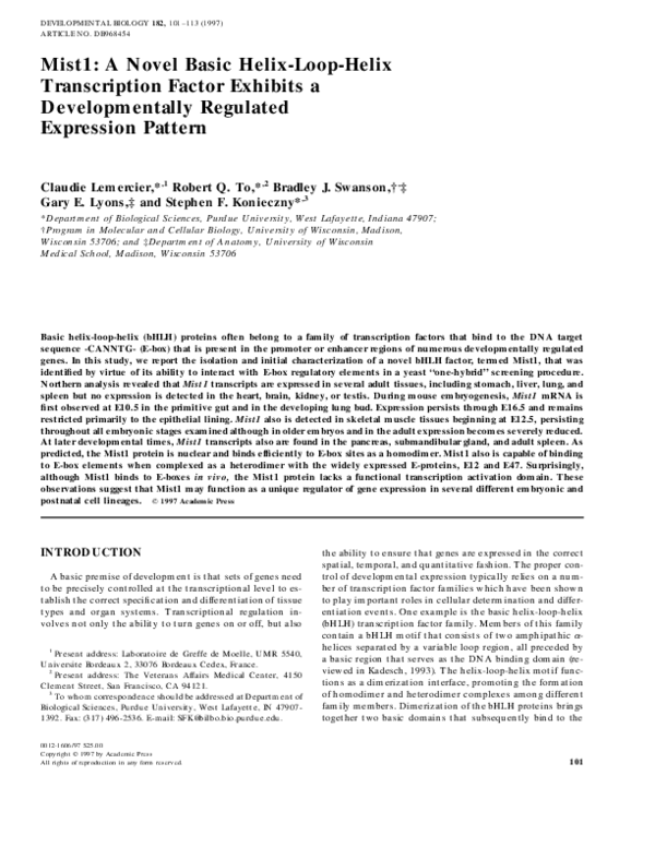 (PDF) Mist1: A Novel Basic Helix-Loop-Helix Transcription Factor ...