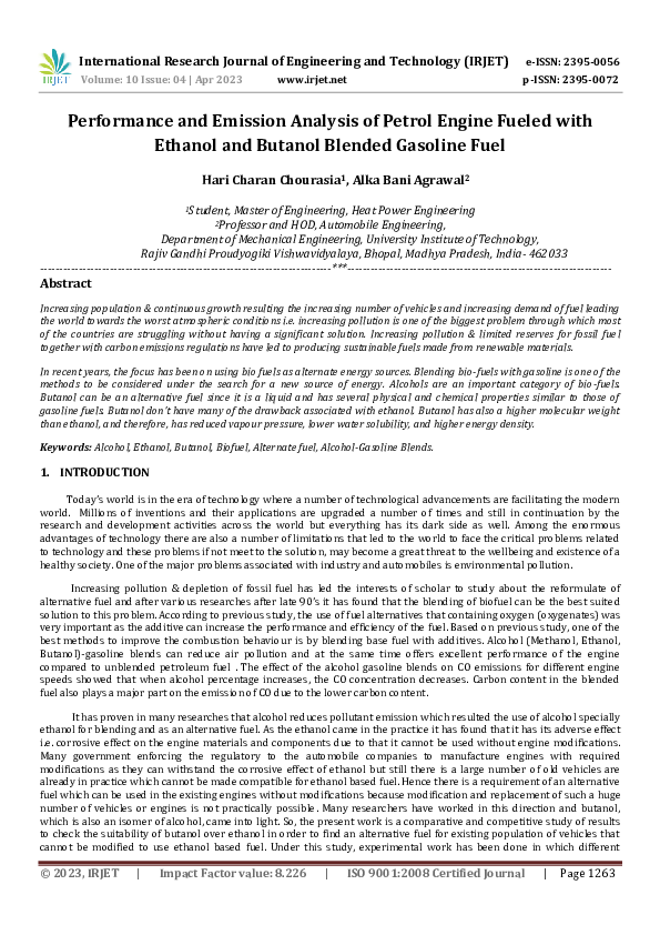 (PDF) Performance and Emission Analysis of Petrol Engine Fueled with ...