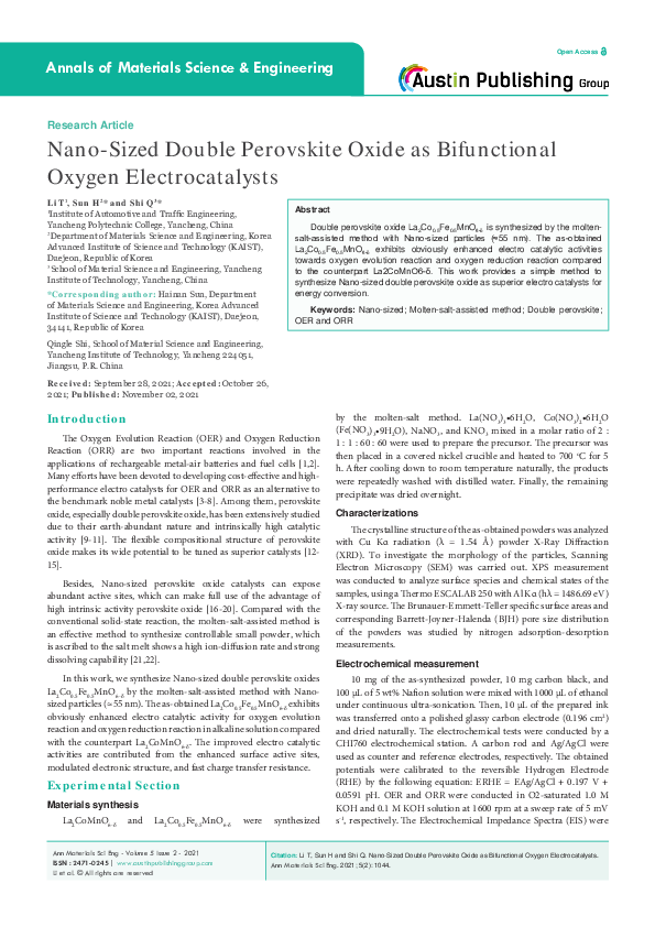 (PDF) Nano-Sized Double Perovskite Oxide as Bifunctional Oxygen ...